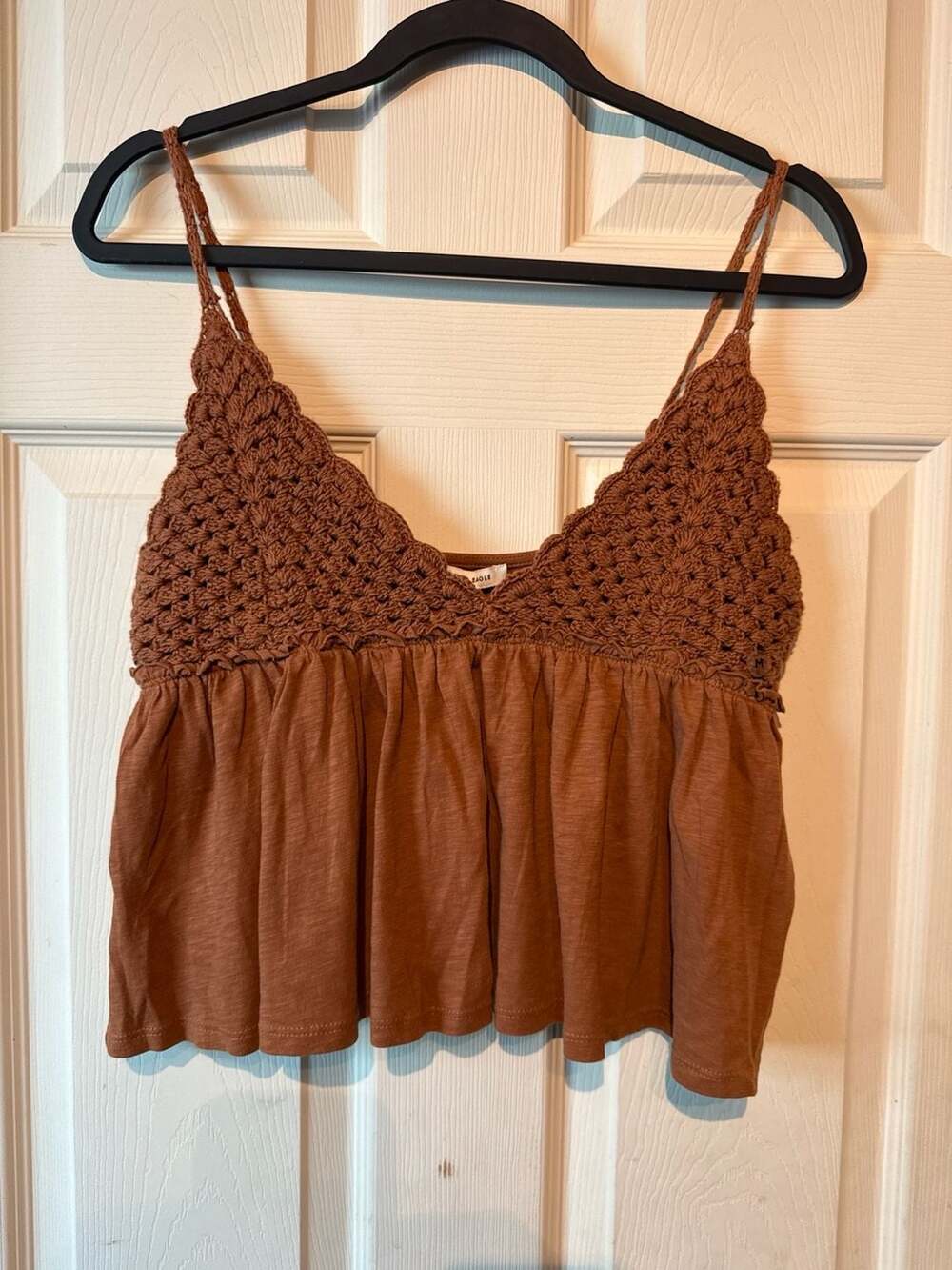 American Eagle Crochet Babydoll Cami Top Size M Brown Tank